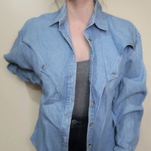 Light Wash Denim Shirt with Yoke Details